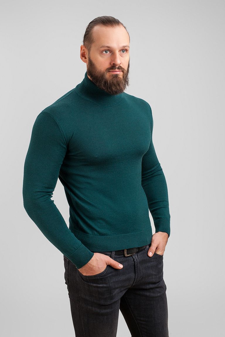 Viamaro Menswear tartleneck emerald green merino