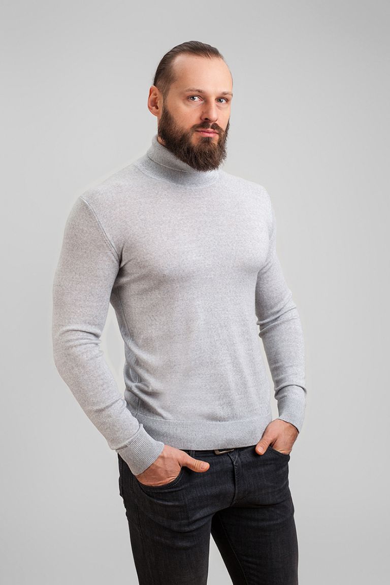 Viamaro Menswear  tartleneck light grey merino wool