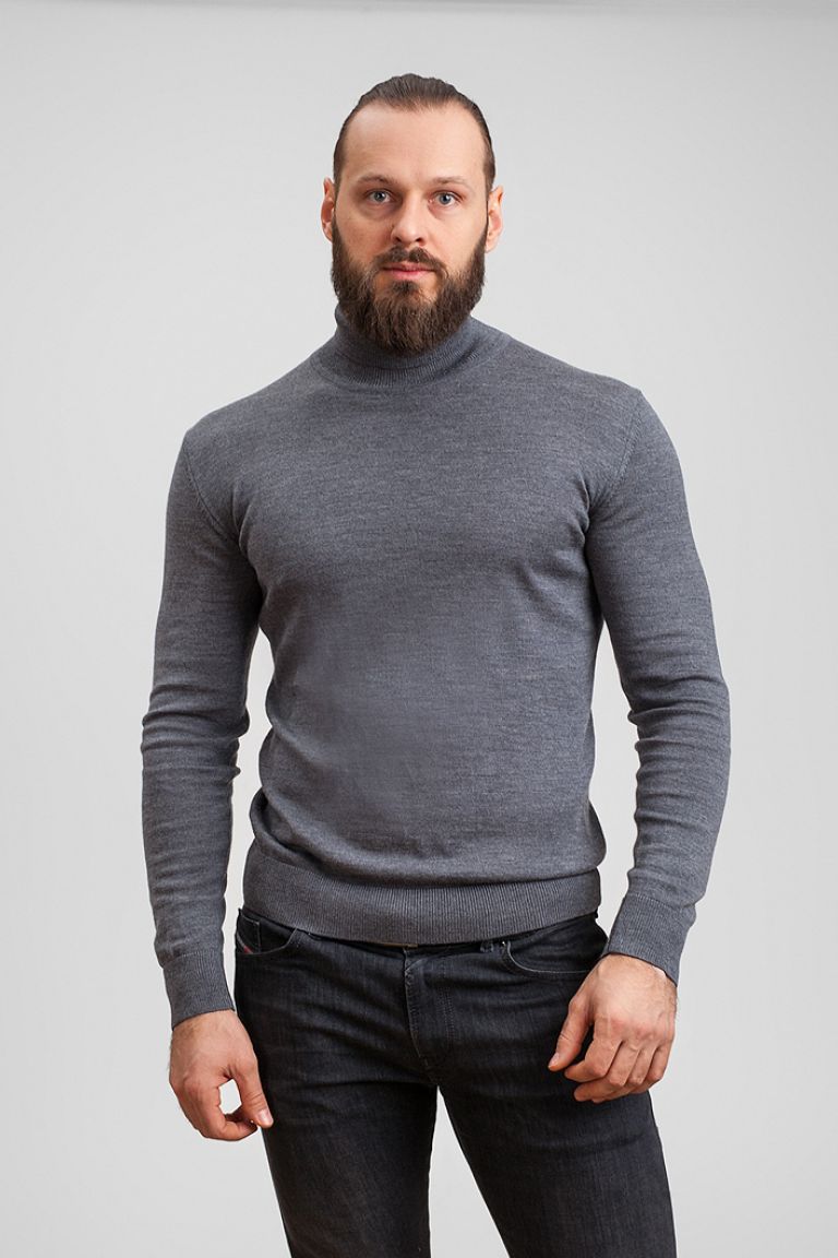 Viamaro Menswear Turtleneck grey 100% merino back