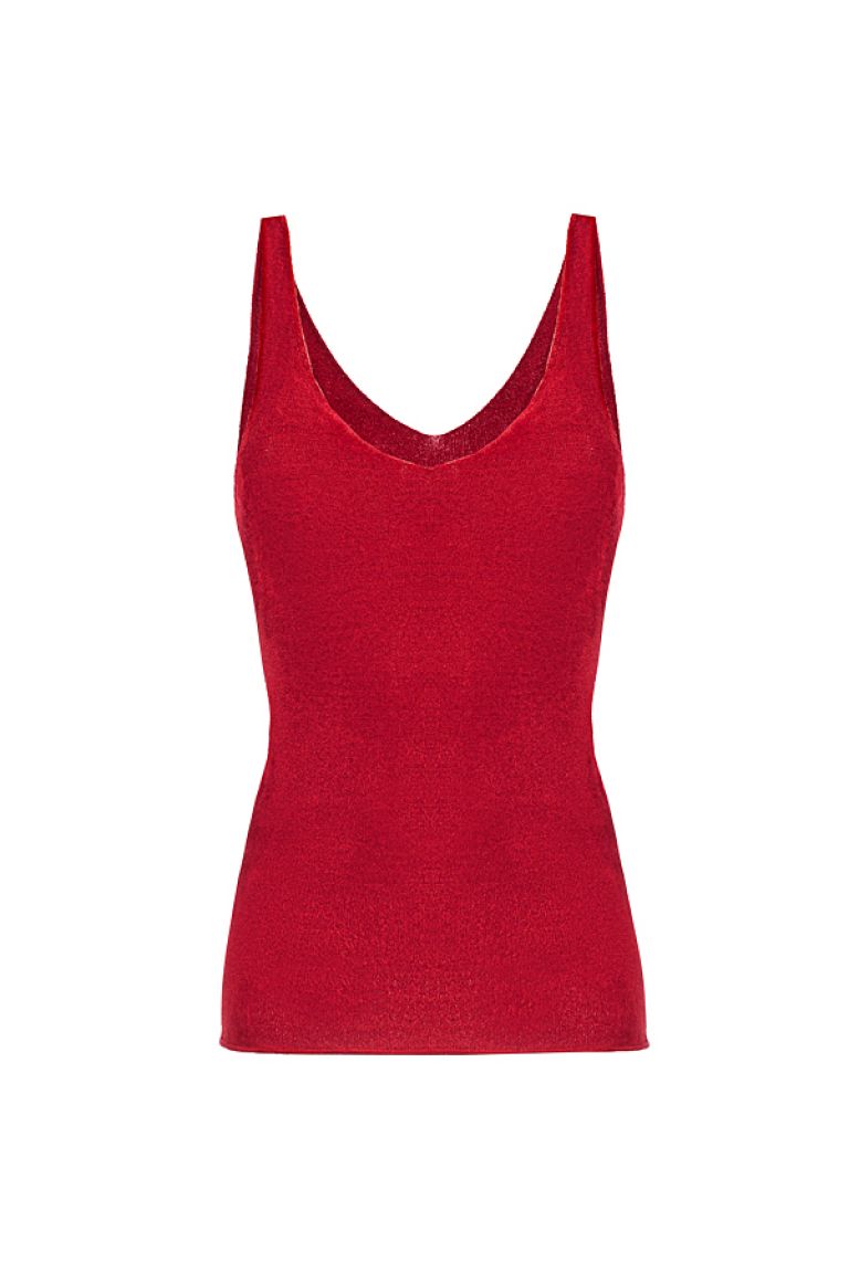 Viamaro top with soft velvet effect, red viscose